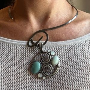 Vintage Metal Collar Style Necklace with Lia Sophia Amazonite Stone Pendant